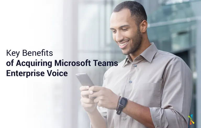 Business man using a mobile phone with Microsoft Teams Enterprise Voice