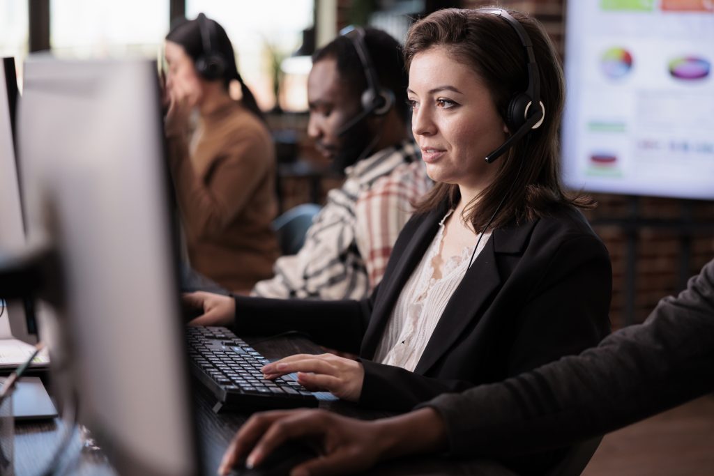 call center female agent working